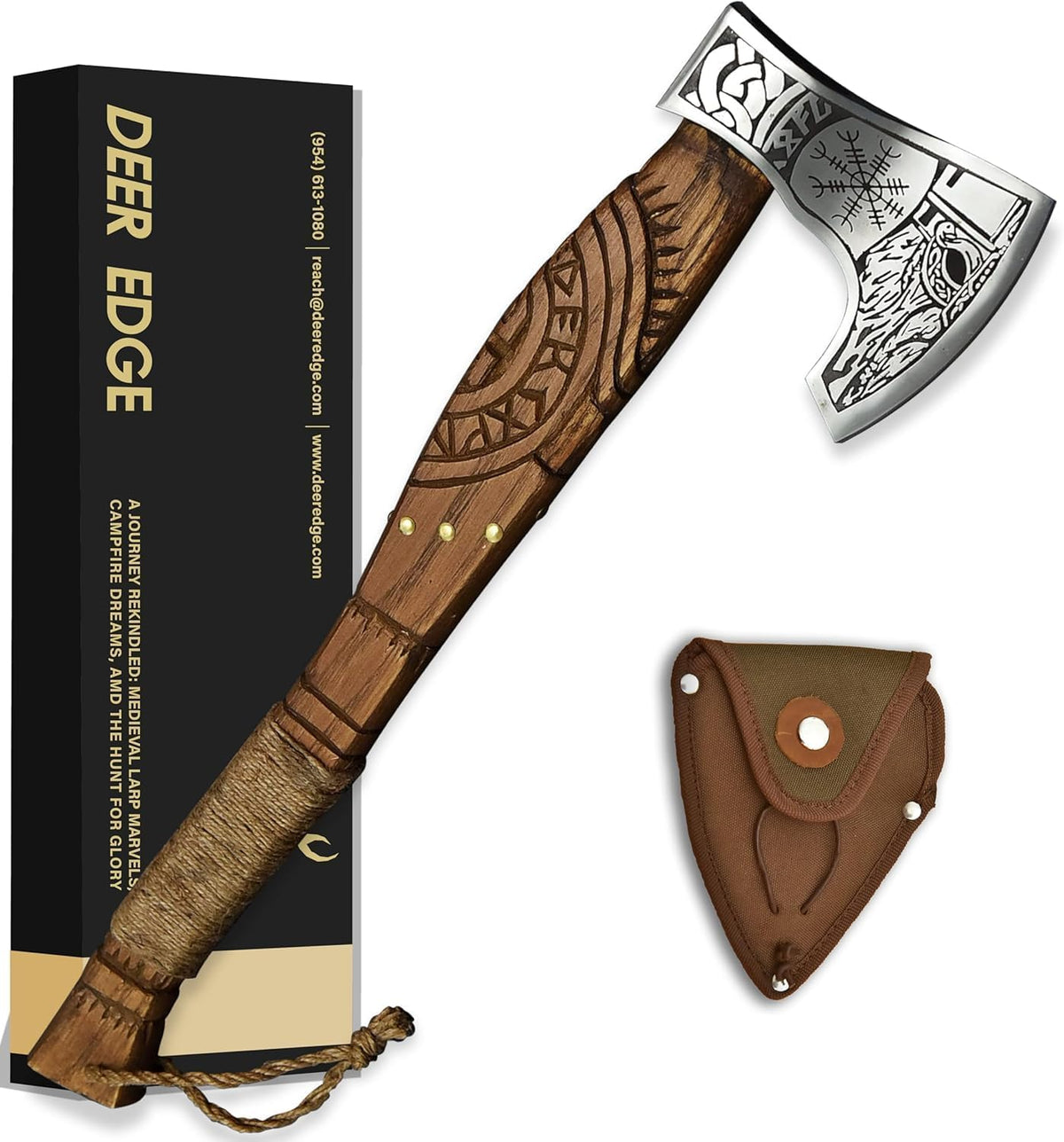 Viking Axe Forged High Carbon Steel Viking Axe | Balanced Ax | Odin Norse Bearded Axe | Camping