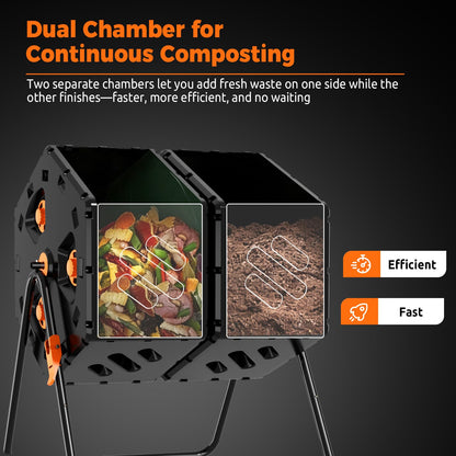 Cozurra 45 Gallon Large Compost Tumbler Outdoor, Dual Chamber Compost Bin