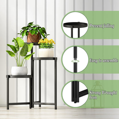 Plant Stand indoor outdoor - 3 Tier black Tall Metal Flower Pot Holder Potted Display Rack - Heavy