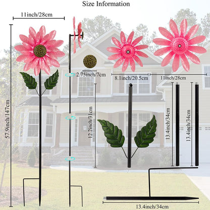 Viveta Wind Spinner Outdoor, Decorative Wind Sculpture wtih Sturdy Stake,Pink Pinwheels for Yard