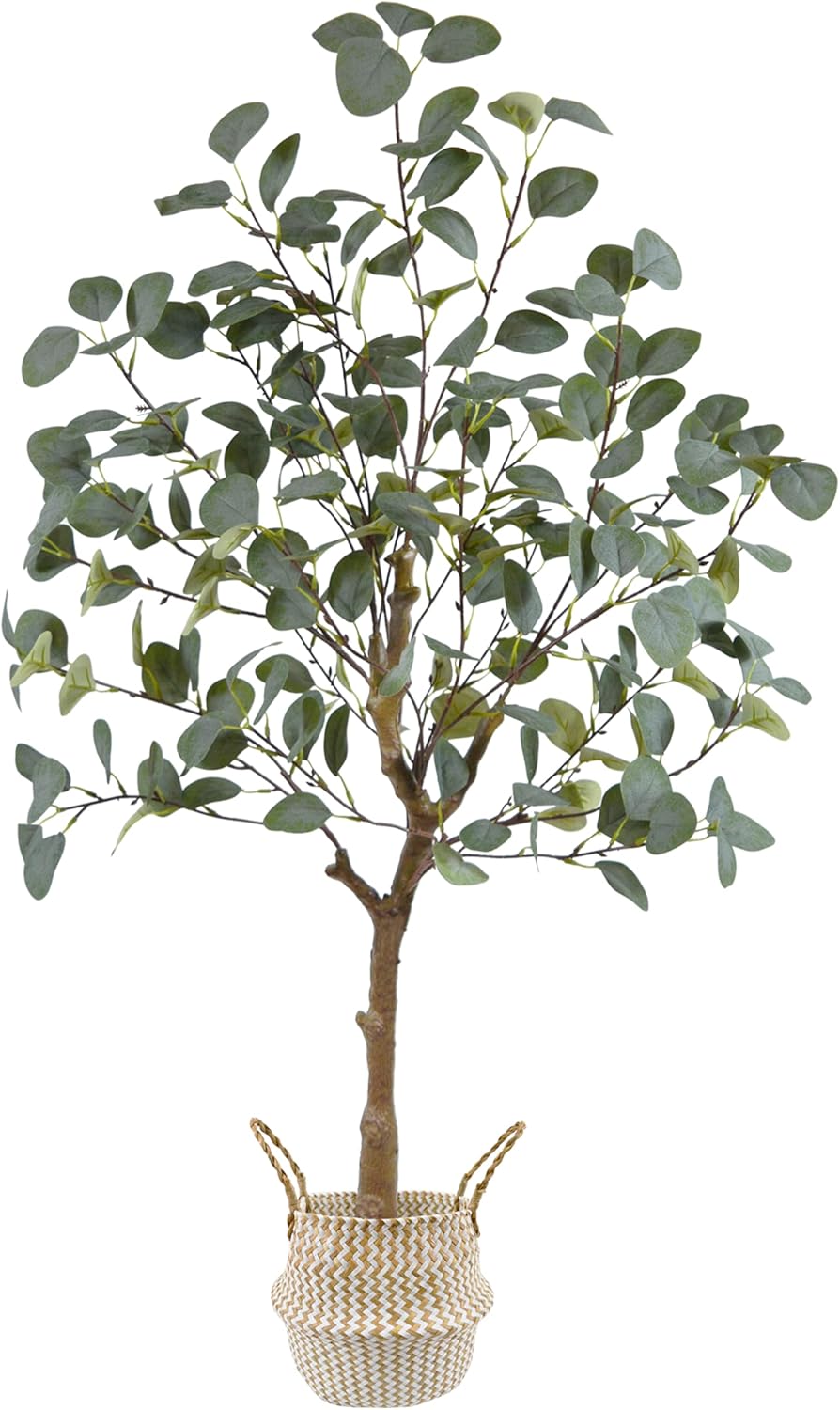 Artificial Eucalyptus Tree, 4ft Tall Green Silk Leaves Perfect Faux Plant with Basket, Mordern Fake