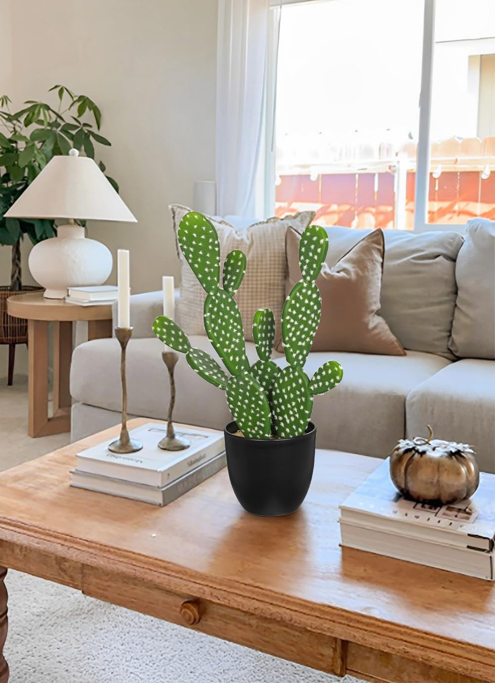 DILATATA 16.5" Small Fake Cactus Plant Potted 'Prickly Pear Cactus' Faux Cacti for Home Garden