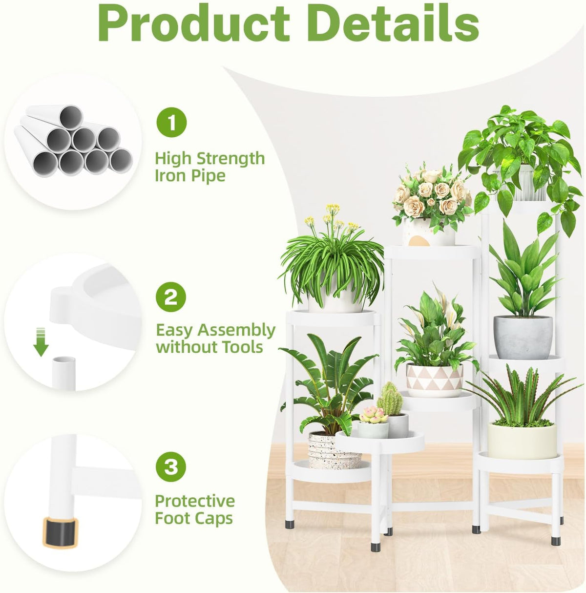 iDavosic.ly 8 Tier Folding Plant Stand Indoor Outdoor with Plastic Tray, Tiered Corner Flower