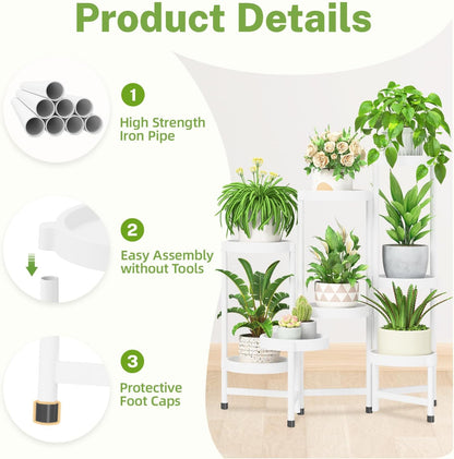 iDavosic.ly 8 Tier Folding Plant Stand Indoor Outdoor with Plastic Tray, Tiered Corner Flower