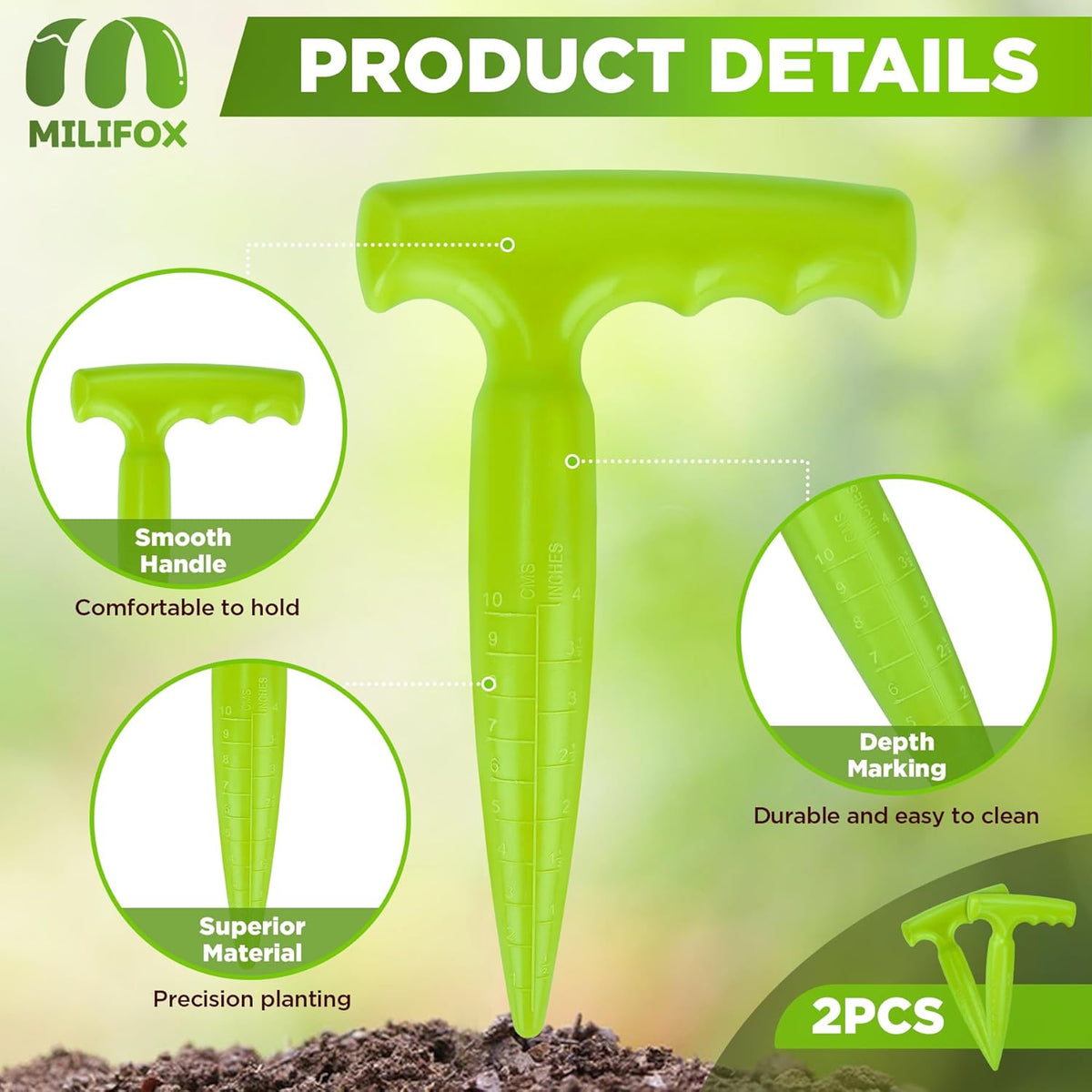 2pcs Seed Planter Tool, 6.9" Dibber Garden Tool, Plastic Seed Dibbler for Planting, Bulb Digger