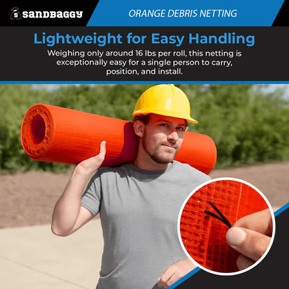 Sandbaggy Fire Resistant Debris & Safety Netting | Orange Construction HDPE Mesh (4, 4 ft x 150 ft)
