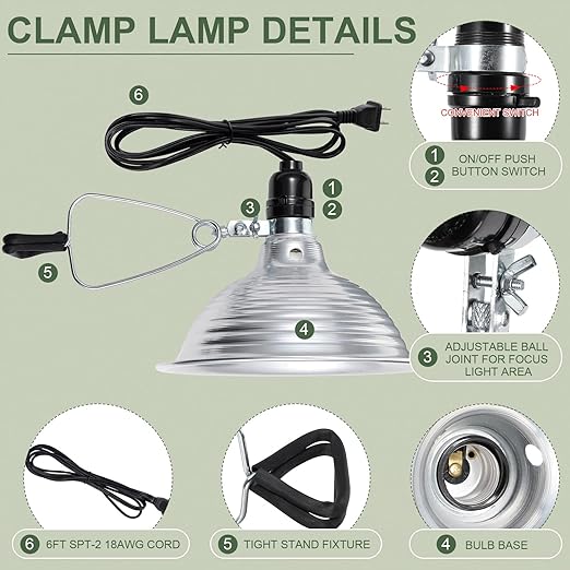 Macarrie 8 Pack Clamp Lamp Light with Aluminum Reflector, 6ft SPT-2 18awg Cord and Adjustable Stand