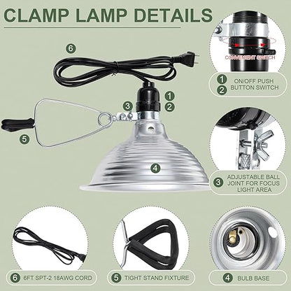 Macarrie 8 Pack Clamp Lamp Light with Aluminum Reflector, 6ft SPT-2 18awg Cord and Adjustable Stand