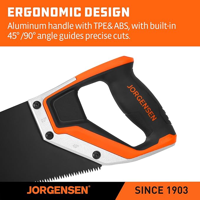 JORGENSEN 20 Inch Black Coated Pro Hand Saw, 11 TPI Fine-Cut Ergonomic Non-Slip Aluminum Ultrasonic