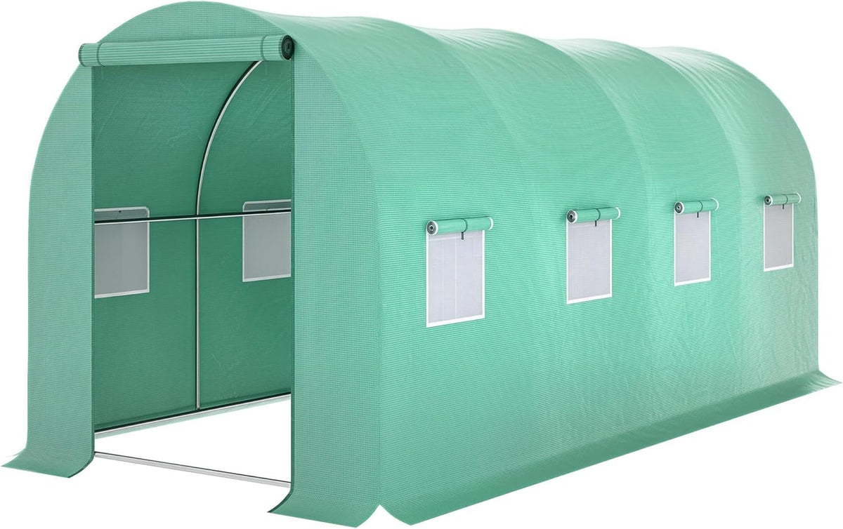 Outsunny 15' x 7' x 6.5' Walk-in Tunnel Hoop Greenhouse, Green House for Outside with PE Cover