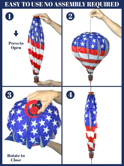 2PCS Giant Patriotic Hot Air Balloon Wind Spinners 14" W x 59" H Large American Whirligig Wind