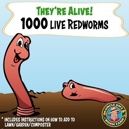Uncle Jim's Worm Farm 1000 Count Red Wiggler Composting Worms Mix for Garden Soil or Fishing | Pack