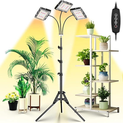 LBW Grow Light with Stand, Tri-Head LED Plant Light for Indoor Plants, Full Spectrum 150 LEDs