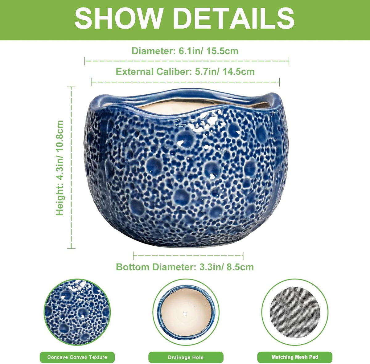Orchid Pot - 6 Inch Ceramic Plant Pot for Indoor Outdoor, Round Unique Planters with Drainage Hole
