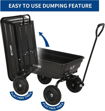 BILT HARD 4 Cu.Ft. 10" No-Flat Tires Poly Yard Dump Cart with 180° Rotating Handle, 600 lbs