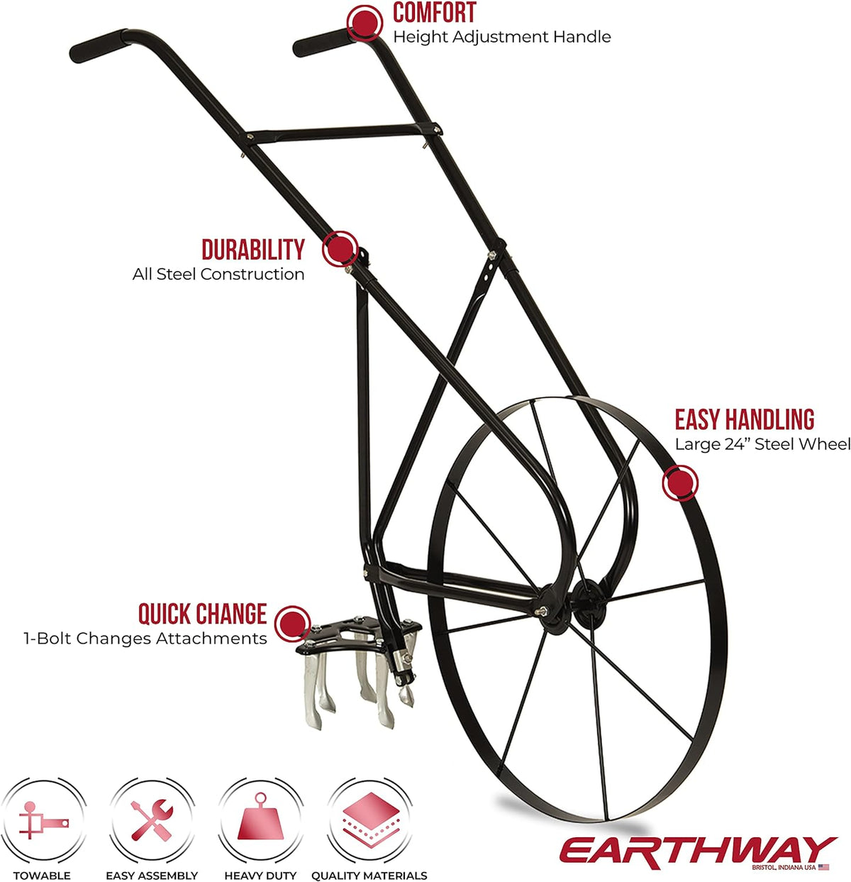 EarthWay 6500 High Wheel Tubular High Wheel Cultivator with Comfort Handle with 3- Position