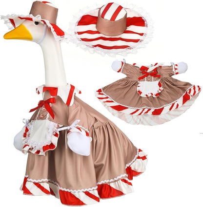 Christmas Gingerbread Porch Goose Outfit 23 Inch Red White Candy Goose Clothes for Cement or