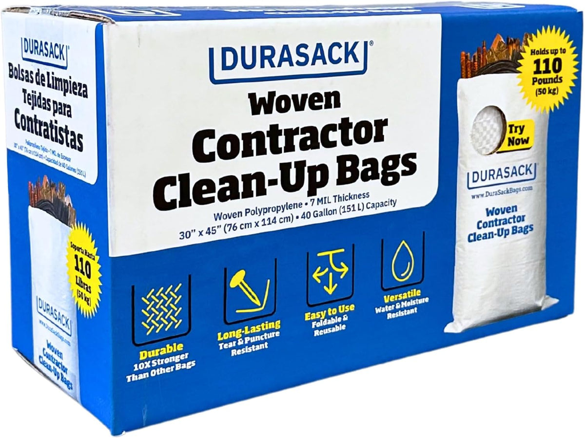DURASACK Contractor Bags Heavy Duty 40-Gallon Reusable White Woven Polypropylene Contractor Garbage