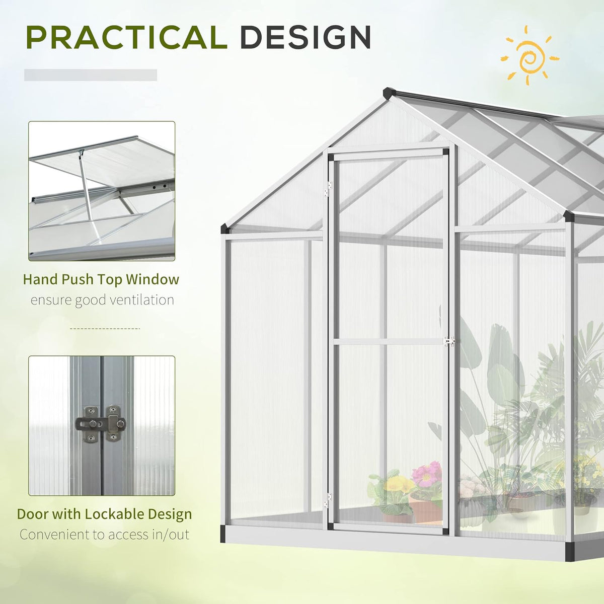 Outsunny 10' x 6' Greenhouse for Outdoors, Polycarbonate Greenhouse with Rain Gutter and Roof Vent