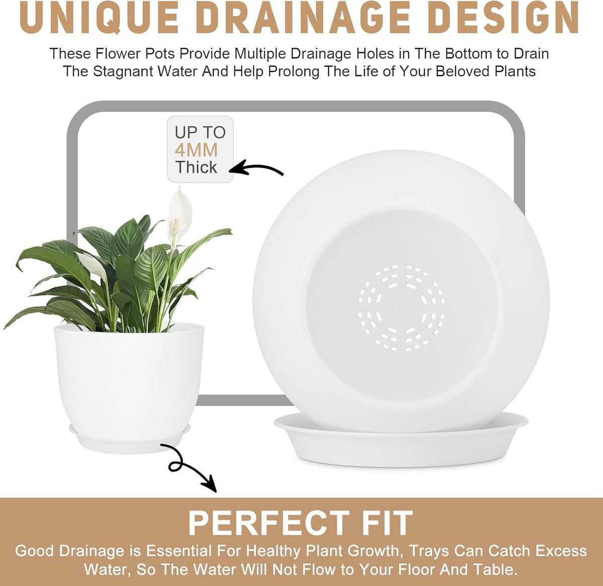 Plant Pots 12/10/9 inch Set of 3, Flower Pots with Multi Mesh Drainage Holes, Large Planters for