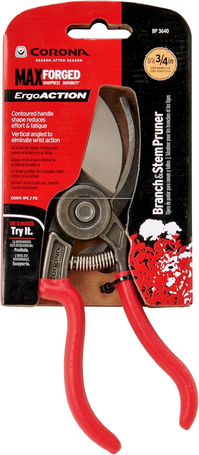Corona BP 3640 Forged Steel ErgoACTION Angled Bypass Hand Pruner - 3/4 inch Cut Capacity Stem and