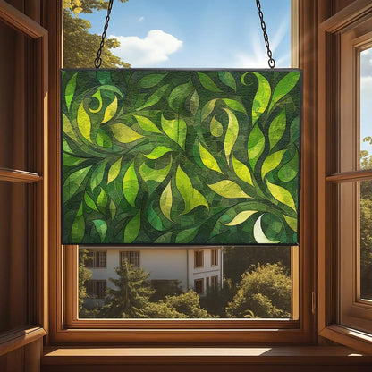 Personalized Rectangle Green Grass Stained Glass Window Hanging Sun Catcher Halloween Haning