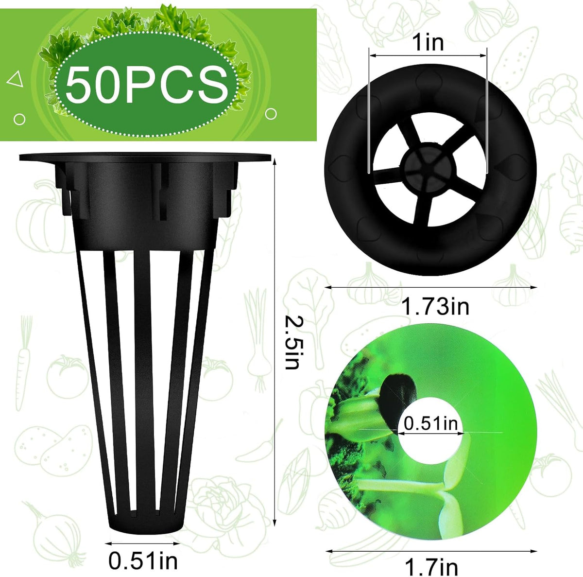 Cunhill 100 Pcs Hydroponic Growing Kit Include 50 Pcs Plant Replacement Basket Containers and 50