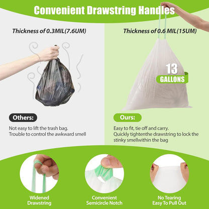 Large Trash Bags 13 Gallon Tall Kitchen Drawstring 100% Post-Consumer Recycled Garbage Bags Waste