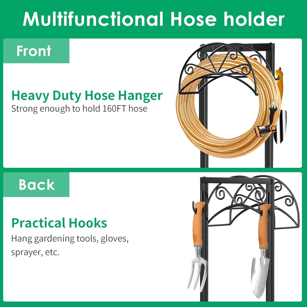 TomCare Garden Hose Holder, Heavy Duty Stand for 160FT Hose with 4 Spikes
