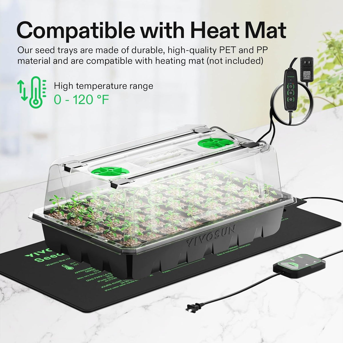 VIVOSUN 6-Pack Seed Starter Trays, 240-Cell Seed Starter Kit with 2 Set of LED Lights, 3.6" Higher