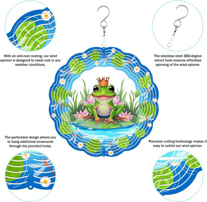 Frog Wind Spinner, 3D Hanging Stainless Steel Garden Spinner, Wind Spinner Hanging for Outdoor &