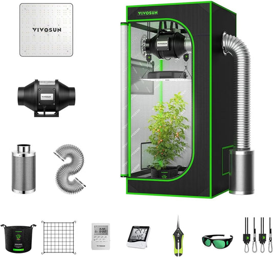 VIVOSUN 2 x 2 ft. Grow Tent Kit Complete, 24"x24"x48" Grow Tent Complete System with VS1000 Led