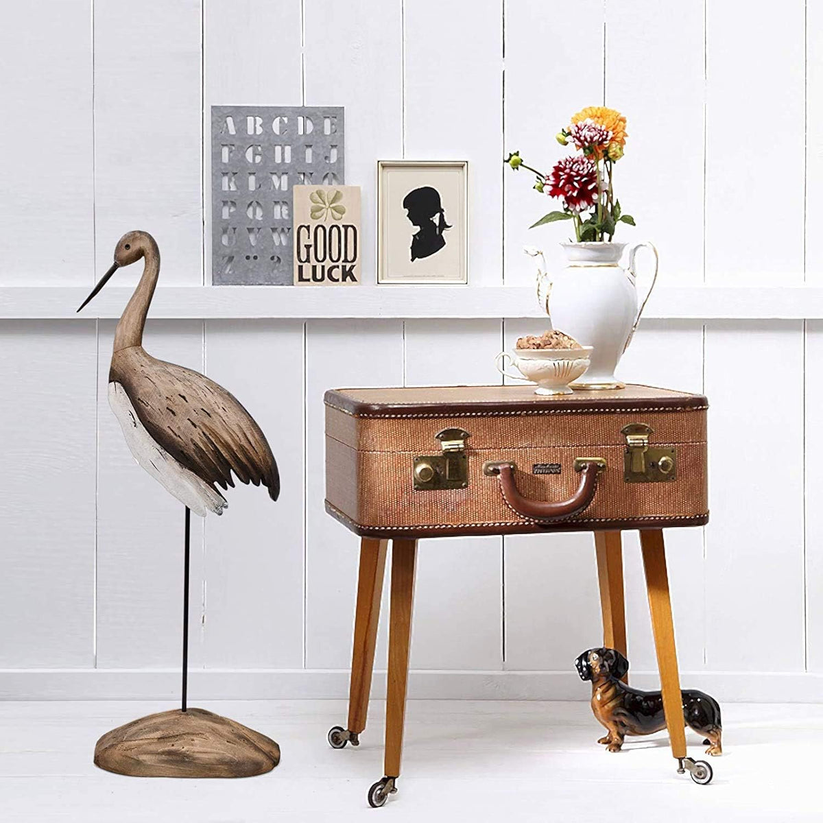 Morning View Wooden Crane Decor Wood Sea Birds Statue Bird Figurines Seabird Statue Standing Cranes