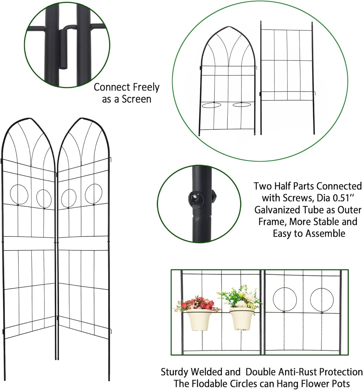 4 Pack Metal Garden Trellis 78.7" H Garden Fence Rustproof Trellis for Climbing Plants Support