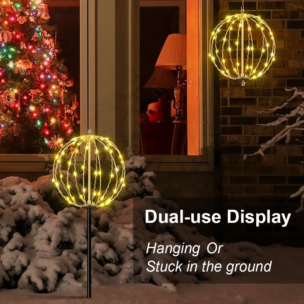 LIGHTSHARE 10IN 48LED Light Ball Yard Decoration Pathway Lights Sphere Light with Fold Flat Metal