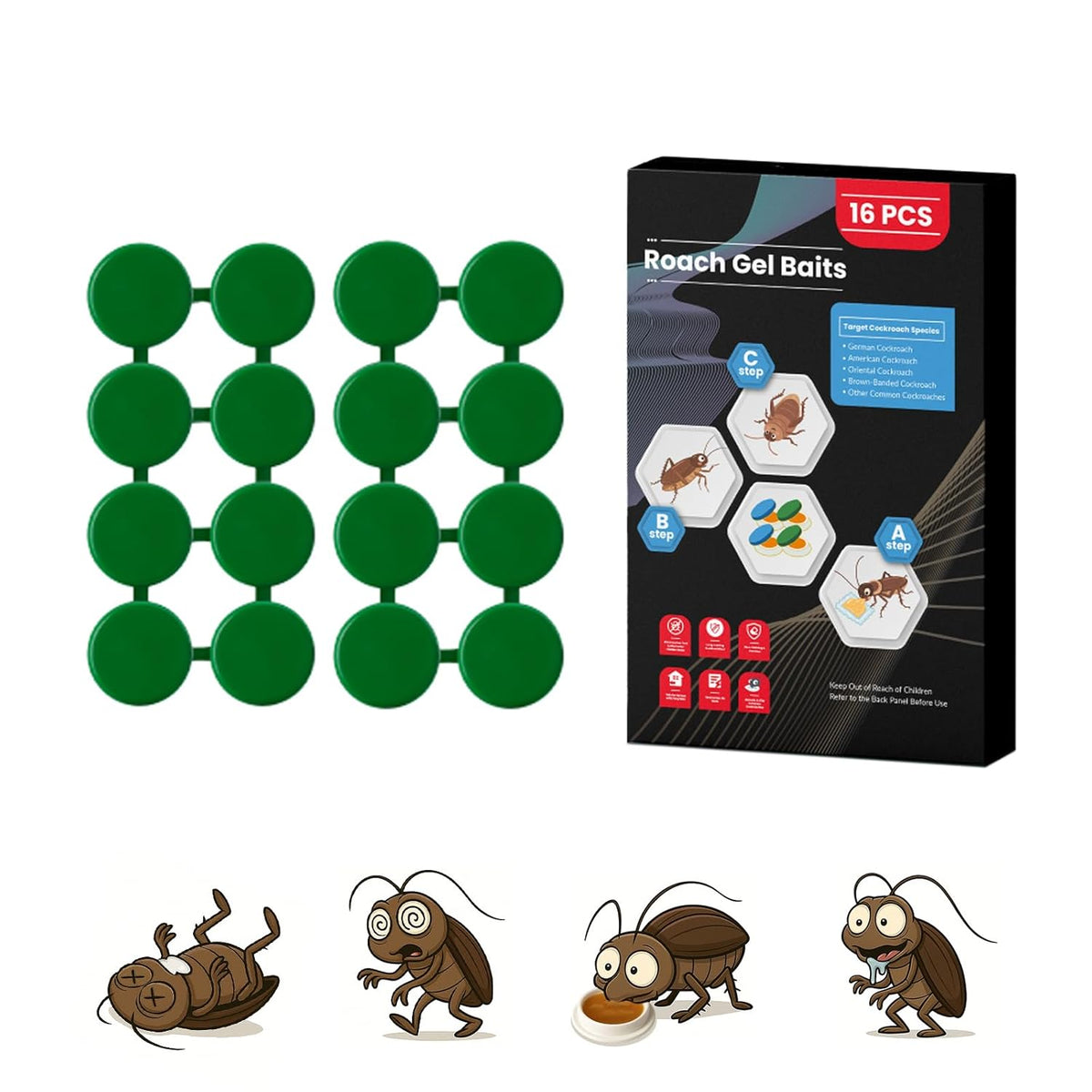 16 Pack Roach Killer Indoor Infestation Roaches Gel Bait Stations, Powerful Cockroach Killer Indoor