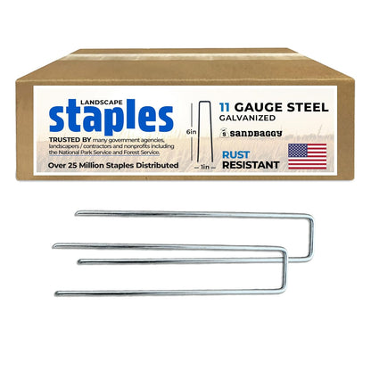 Sandbaggy USA Made 6-inch Landscape Staples - Garden Stakes - Landscaping Fabric, Netting, Sod