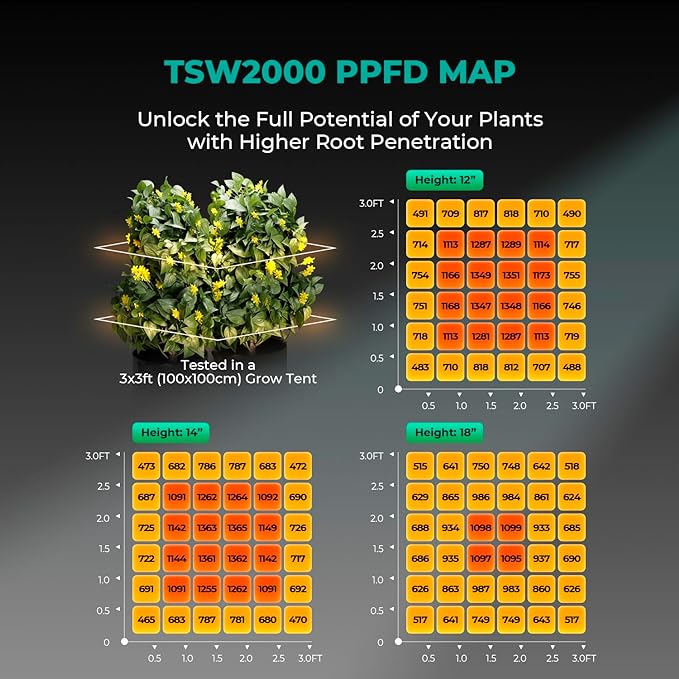 MARS HYDRO TSW2000 Led Grow Light 300 Watt Dimmable Daisy Chain Full Spectrum Growing Lamps for