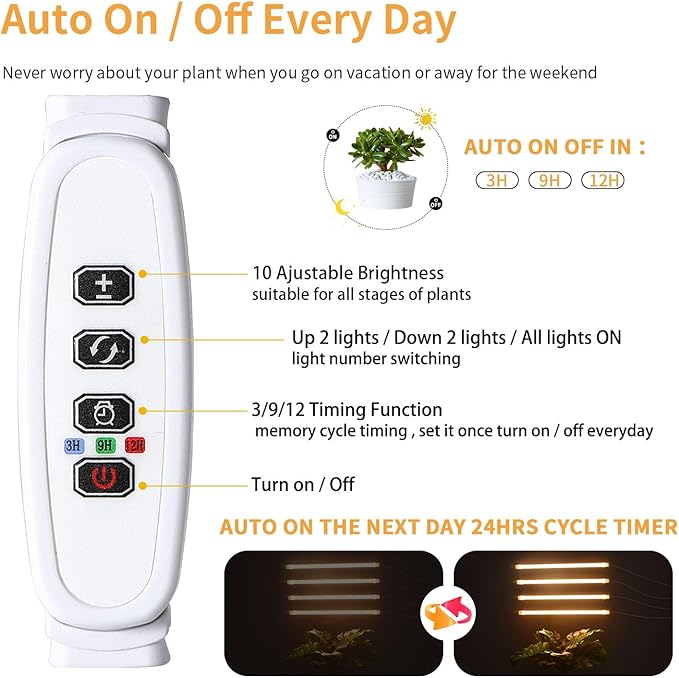 LED Plant Grow lamp, 3500K Full Spectrum Growing Light Strips for Indoor Small Plants with 3/9/12H
