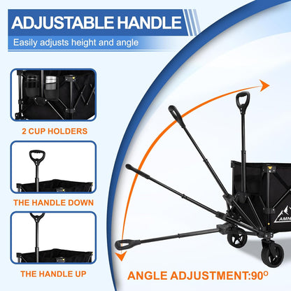 Collapsible Wagon Cart with Wheels Foldable, Folding Wagons Carts with Silent Universal Wheels