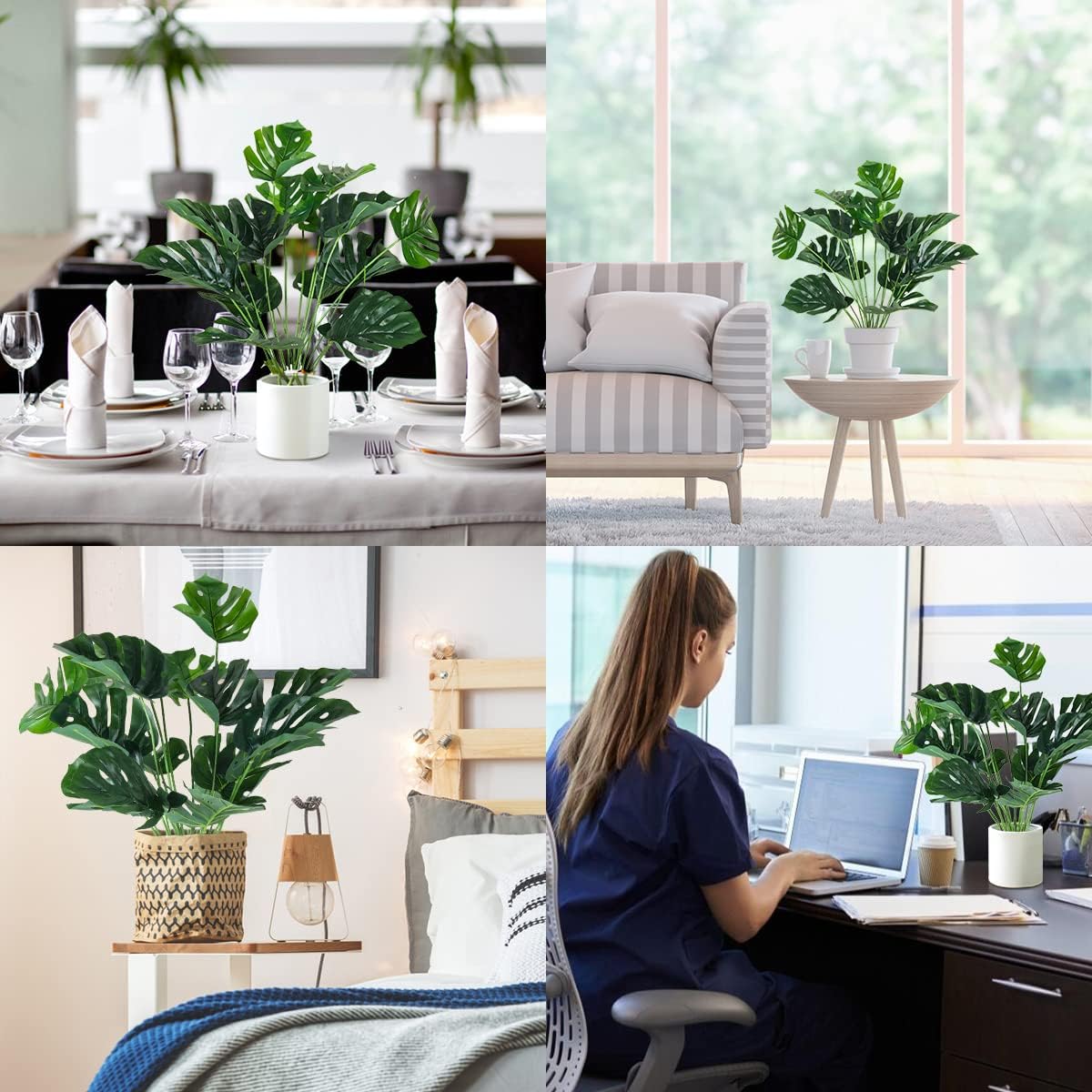 RECUTMS Artificial Palm Tree Leave Plants Faux Large Tropical Monstera Turtle Leaf Indoor Outdoor