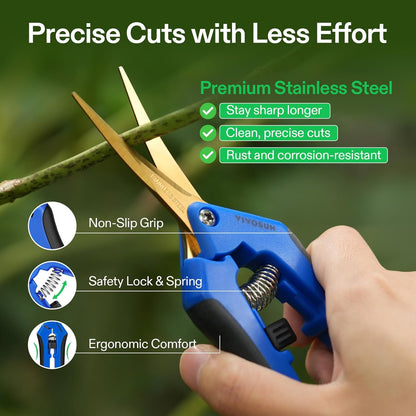 VIVOSUN 2-Pack Curved Gardening Scissors 6.5 Inch Hand Pruner Shear with Titanium Coated Precision