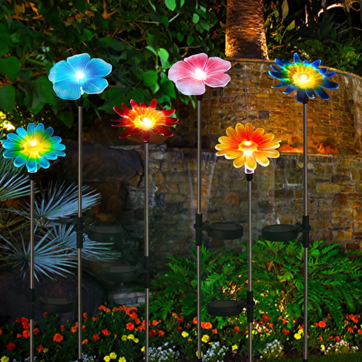 EiGreen 6 Pack Solar Garden Lights Outdoor Decor,Stake Yard Figurine Colorful Flower Light