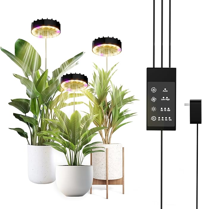 Halo Grow Lights for Indoor Plant, 40'' Height Adjustable Plant Grow Lights with Fan, Full Spectrum