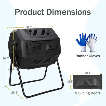 F2C Compost Bin Outdoor 43 Gallon Garden Dual Chamber Composter Bin - Bundled with Pearson's
