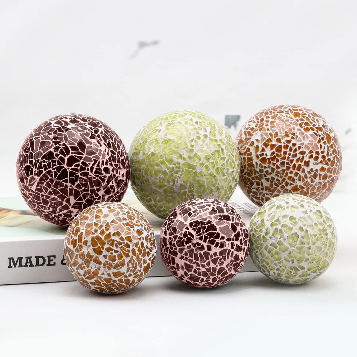 3 PCS 3.35inch Decorative Glass Orbs Mosaic Sphere Balls Bowls Vases Tray Solid Gradients
