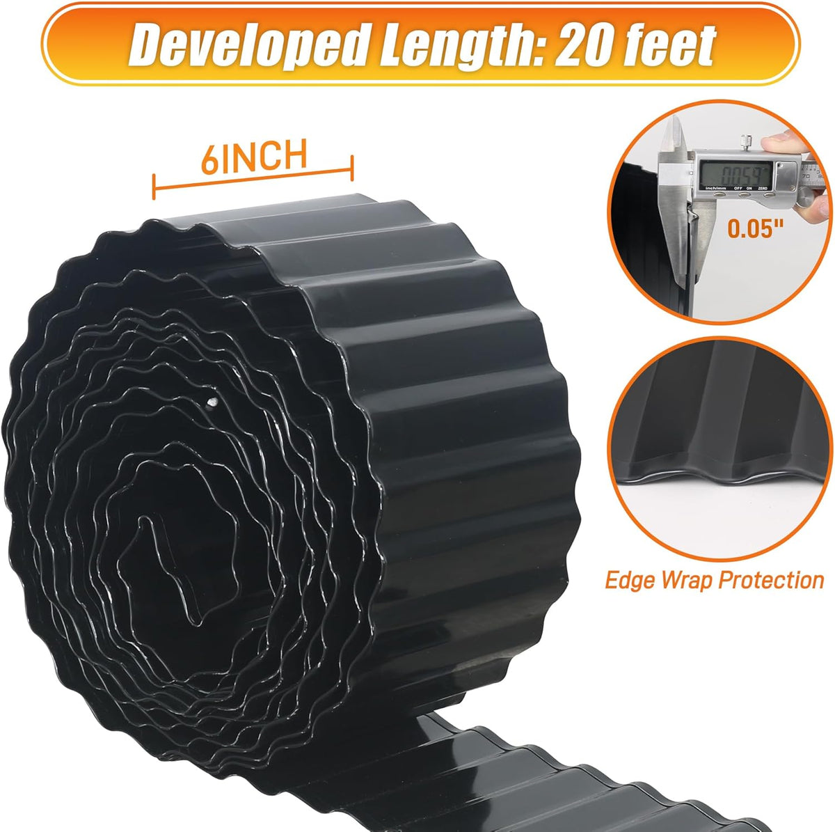Corrugated Metal Garden Edging, 6"20Ft Landscape Border for Lawn, Flower Bed and Garden, Sturdy