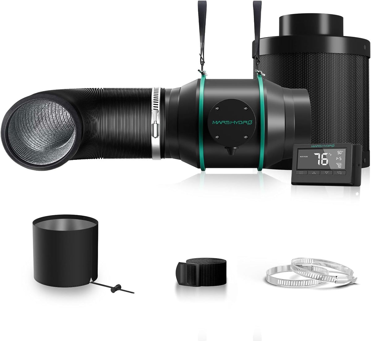MARS HYDRO 4 Inch Inline Fan and Filter, with Temperature and Humidity Controller, and 25 Feet