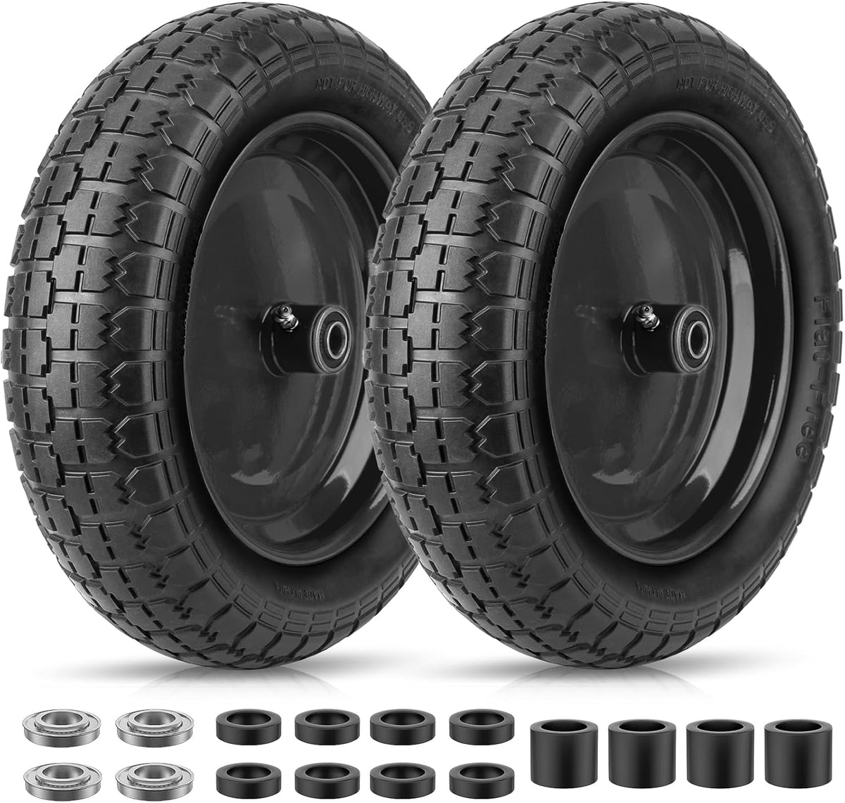 TICONN 4.80/4.00-8 Tire, 16" Flat Free Wheelbarrow Tire and Wheel, Solid Replacement Tires, 5/8"