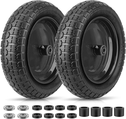 TICONN 4.80/4.00-8 Tire, 16" Flat Free Wheelbarrow Tire and Wheel, Solid Replacement Tires, 5/8"